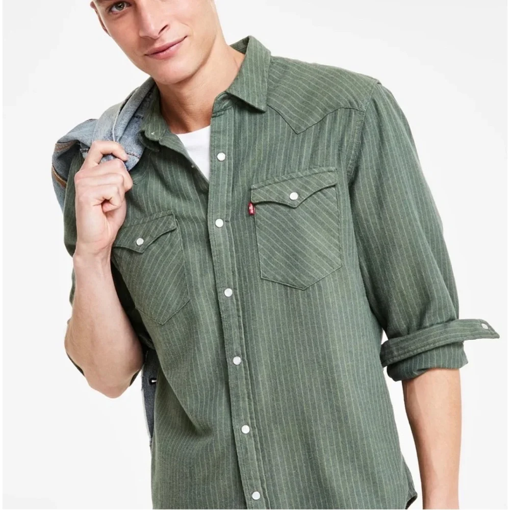 Levi's Olive Striped Casual Shirt